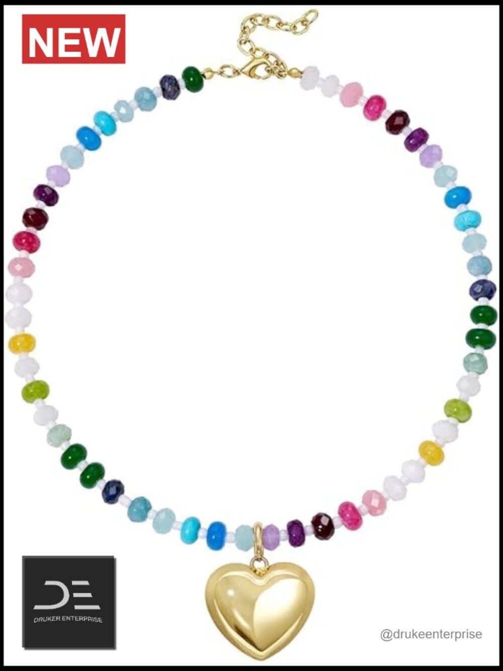 Boho Beaded Choker Necklace with Detachable Bubble Heart Pendant